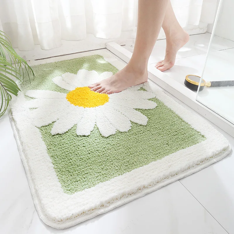 40*60cm Bath Mat Cute Blue Daisy Slip-resistant Rug Bath Absorbent  Entrance Bathroom carpet Toilet Floor Bath Shower Foot Mat