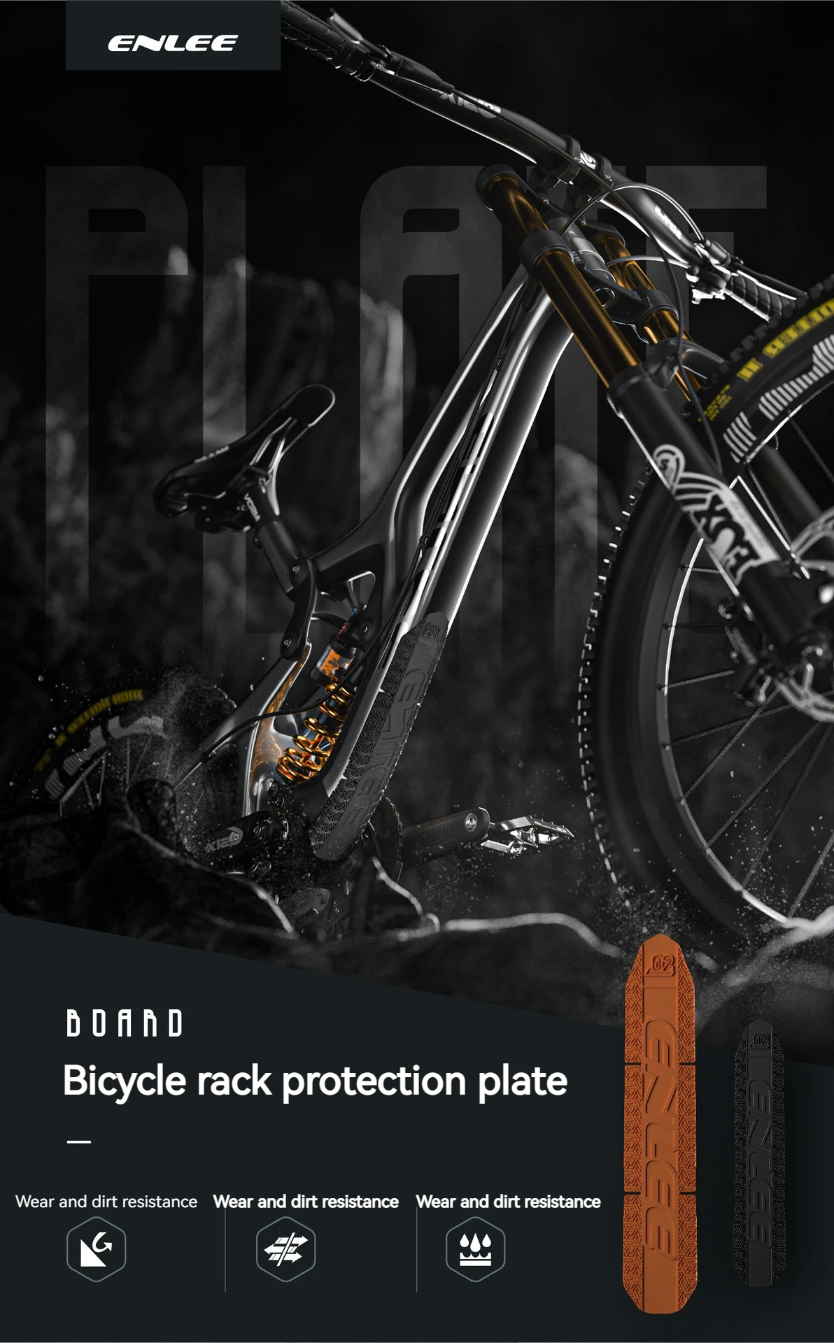 ENLEE Mountainbike-Rahmenschutz, Unterrohr-Aufkleber, Silikon, 3 m, Bodenaufkleber, kollisionssicher, wasserdichte Schutzplatte – Detail 1