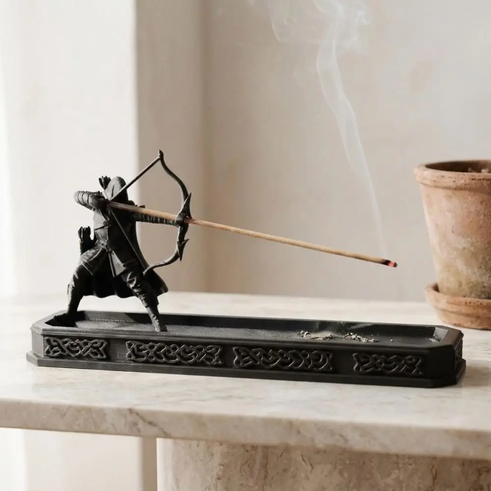 3D Printed Archer Figurine Stick Incense Holder Fantasy Cool Chinese Style Vintage Archer Incense Burner Medieval Plastic
