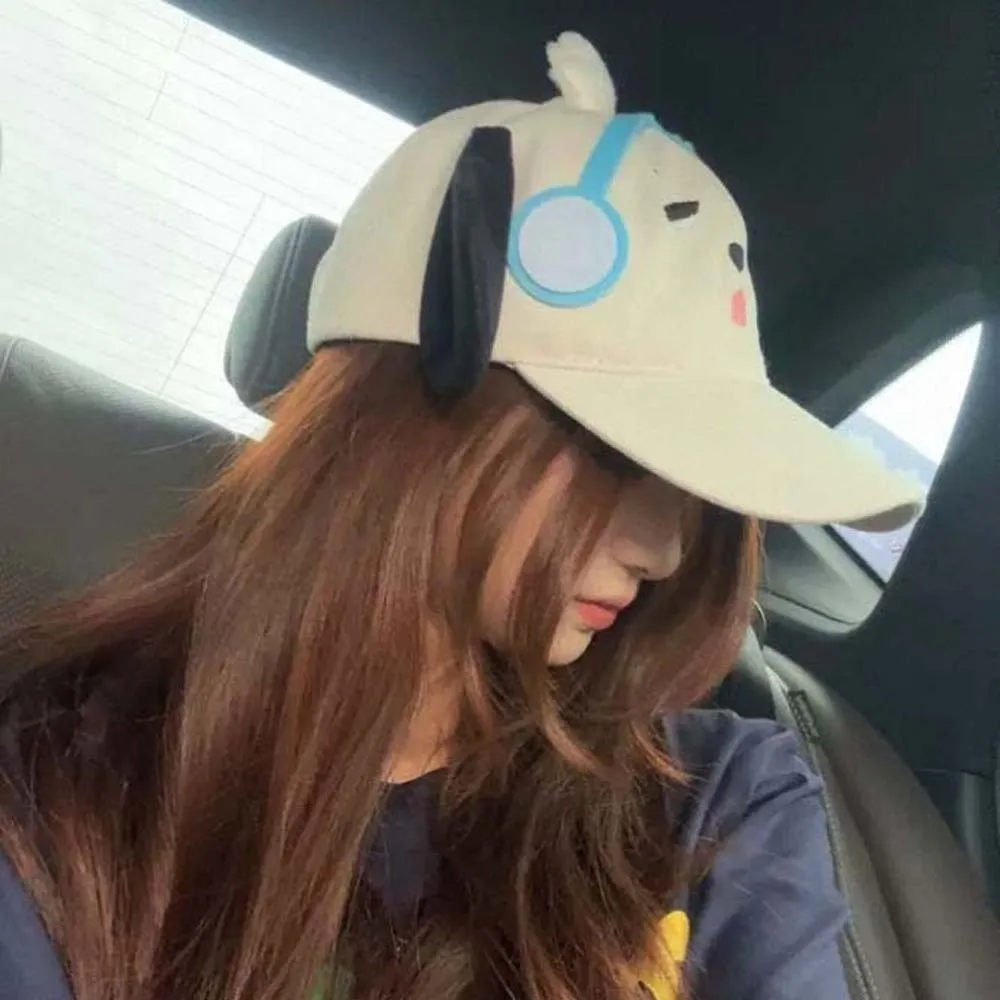 تنفس سماعة الكلب قبعة بيسبول الحلو قابل للتعديل جرو قبعة مع آذان كبيرة التطريز الكورية نمط الكرتون بلغت ذروتها قبعة الفتيات