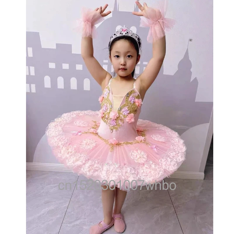 

Girls' Ballet Performance Costume, Pink Flower Lace Fluffy Skirt, Dance Performance Costume, Fairy Themed Performance Skirt