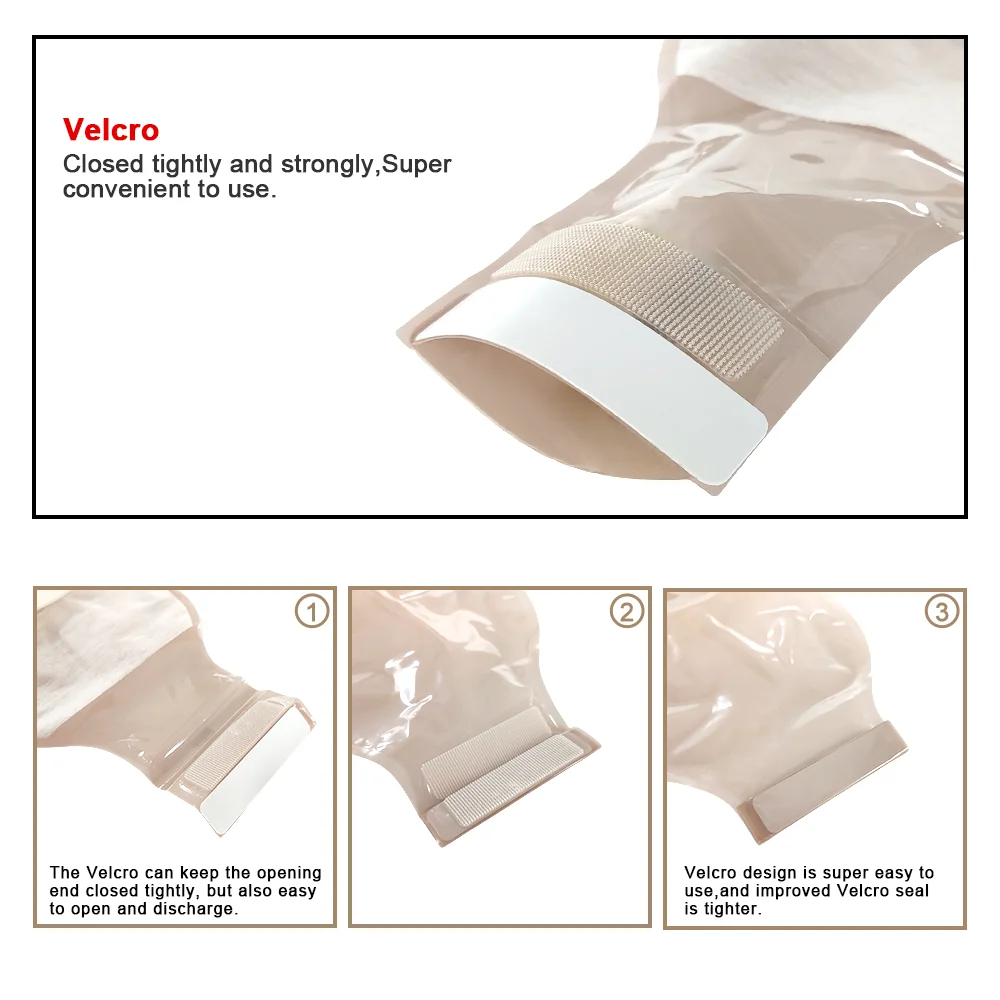 70mm 10pcs Bags One  Piece Ostomy Supplies Colostomy Bags Drainable Pouches with Hoop and Look Stoma Care