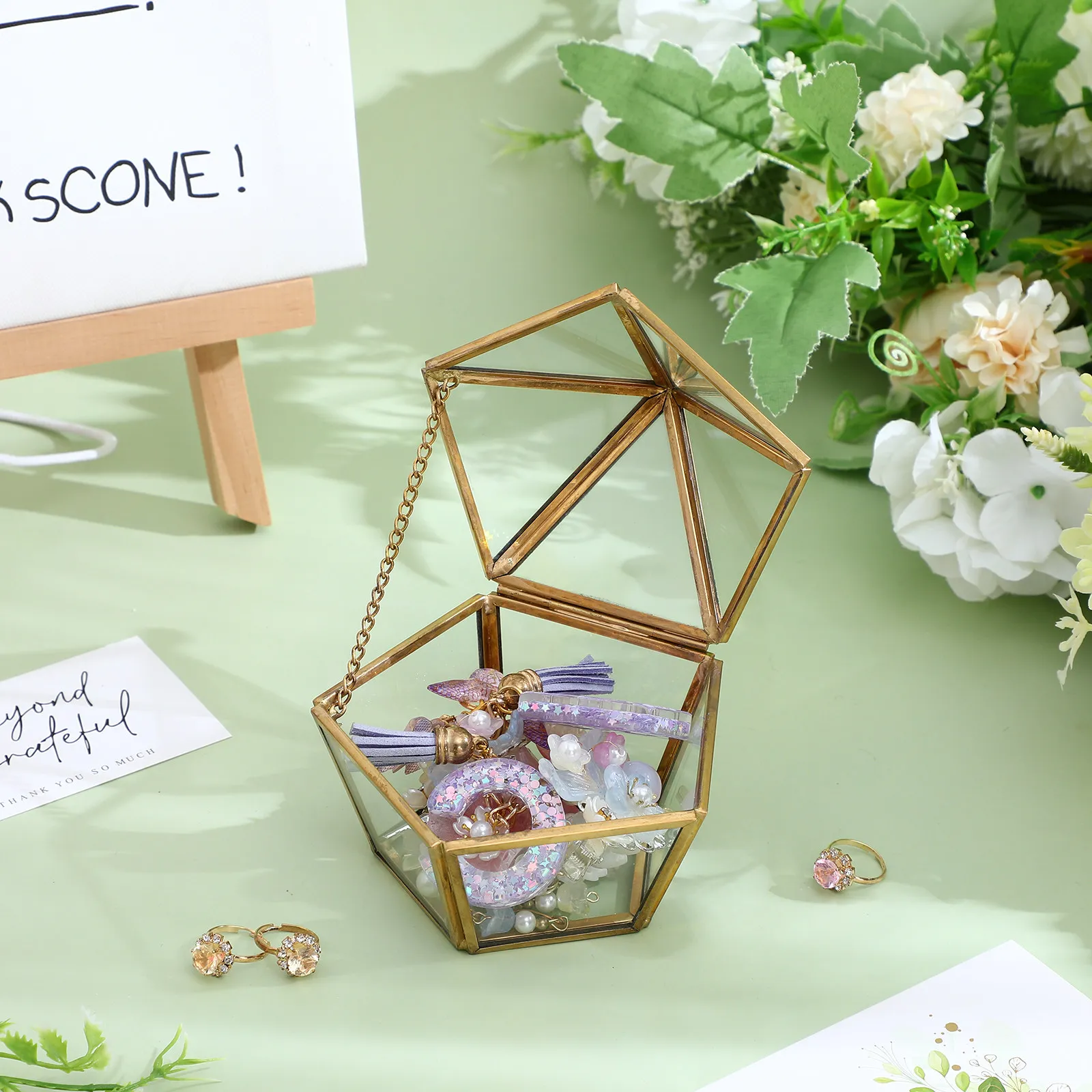

1Pcs Elegant Simple Jewelry Storage Box High Quality Metal Glass Construction for Personal Use Gift Display Wedding Party Favor