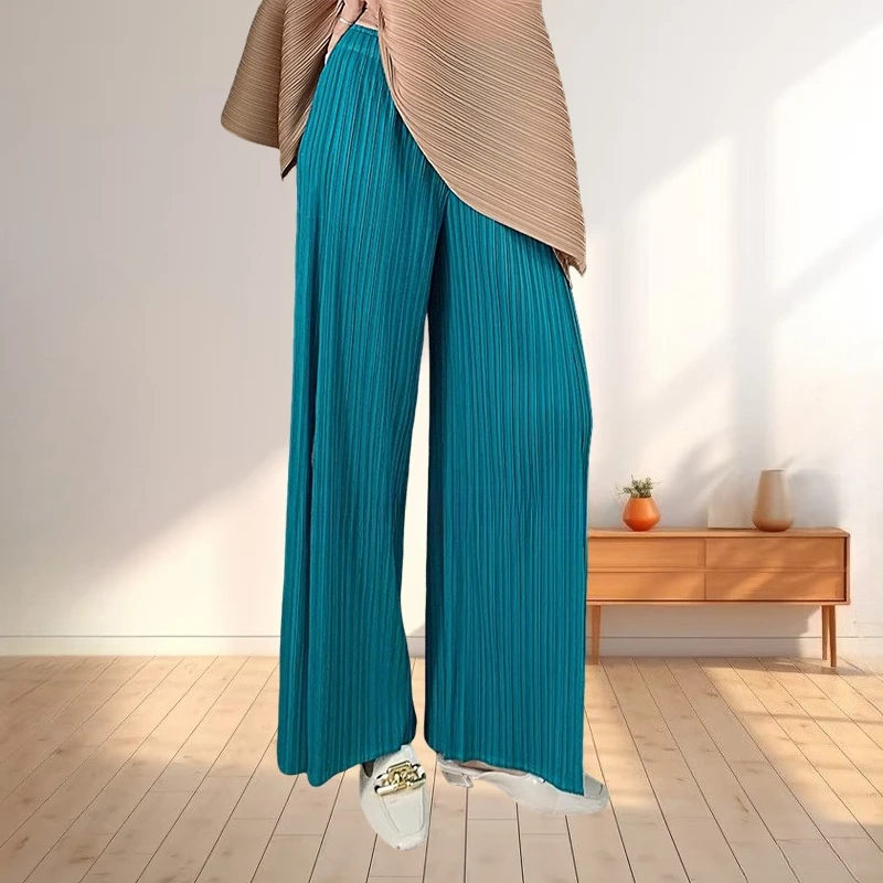 Miyake Loose Large Size Nine-minute Pants 2025 New High-waisted Draped Pleated Leisure Thin Pleated Straight Wide-leg Pants Thin