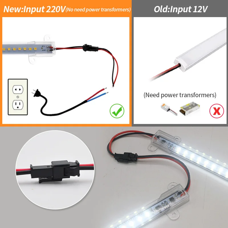 KPS 1/4pcs AC 220V~240V White LED Rigid Light Strip 30/50cm High Brightness SMD LED Fluorescent Floodlight Tube Bar Display Lamp