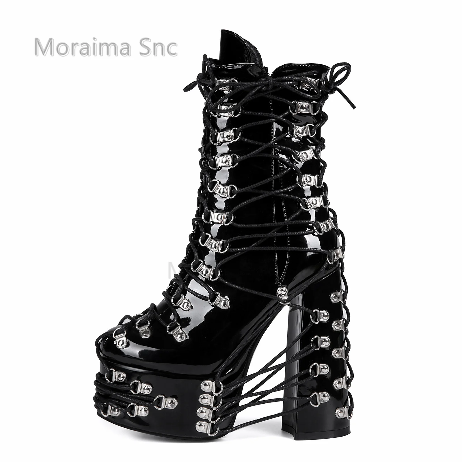 

Женские ботильоны на массивном каблуке с металлическими пряжками, пикантные черные лакированные кожаные туфли на шнуровке в стиле панк, вечерние танцевальные туфли на платформе, женские
