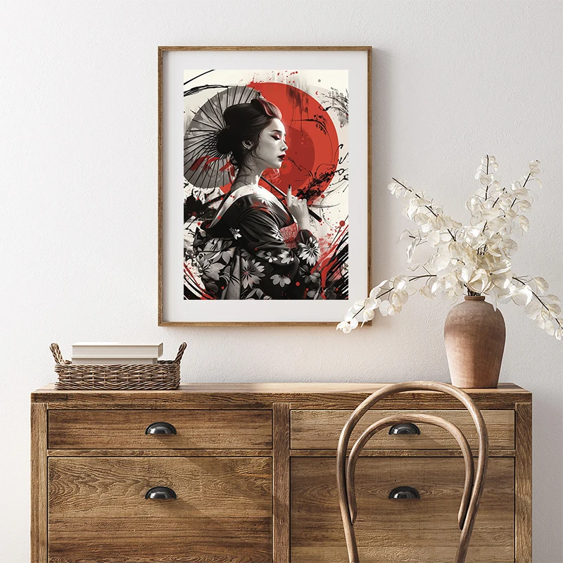 Japanese Classic Geisha with Umbrella Posters and Prints Modern Art Canvas Painting Wall Art Picture Living Room Home Decor