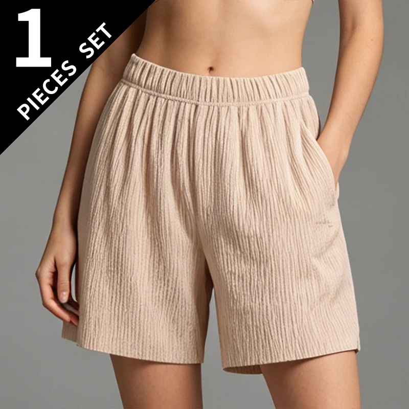 Women's Summer Solid Color Casual Sports Shorts With Elastic Waist Pocket Pants, Fashionable Home Pants, Youth Running Pants