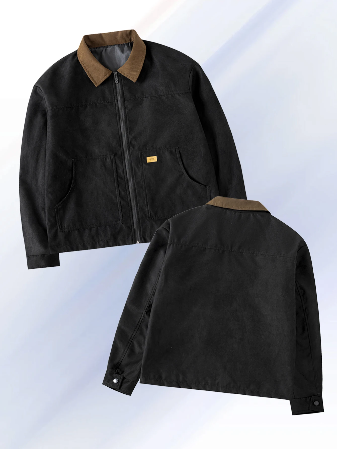 

Весенне-осенняя винтажная повседневная черная куртка на молнии, однотонная с карманами, модный уличный стиль, подходит для повседневной уличной одежды