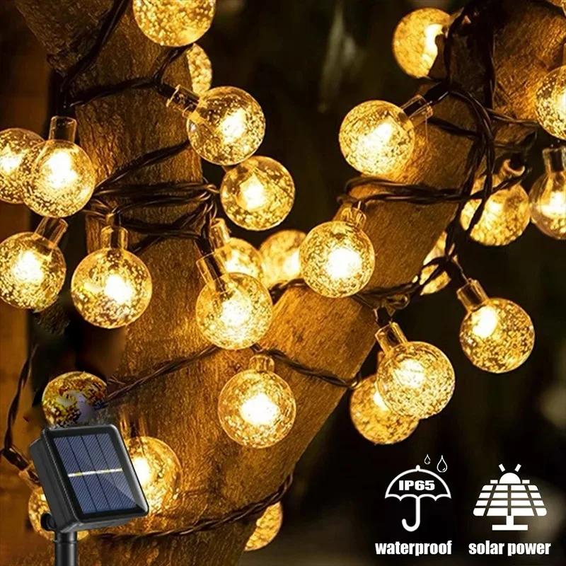 

100/50/20 LED Solar String Lights Garden Outdoor Crystal Ball Fairy Light Camping Patio Yard Tree Wedding Decoration Lamp