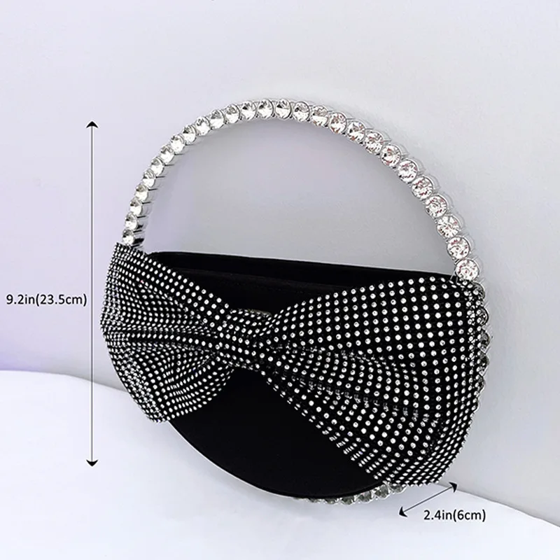 Round Handle Diamond Bow Evening Bag Women Wedding Party Glittering Crystal Clutch Purses And Handbags Designer Luxury Wallets