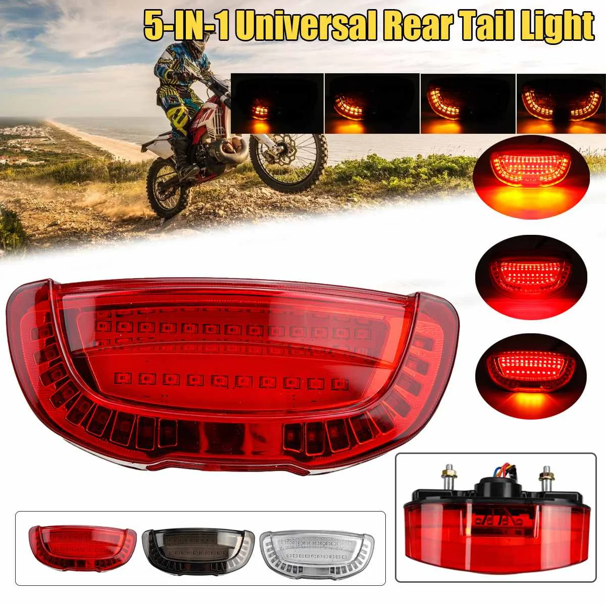 12V Universal Motorcycle LED Tail Light Brake Stop DRL Turn Signal Rear Lamp Indicator License Plate Light For ATV Dirt Bike