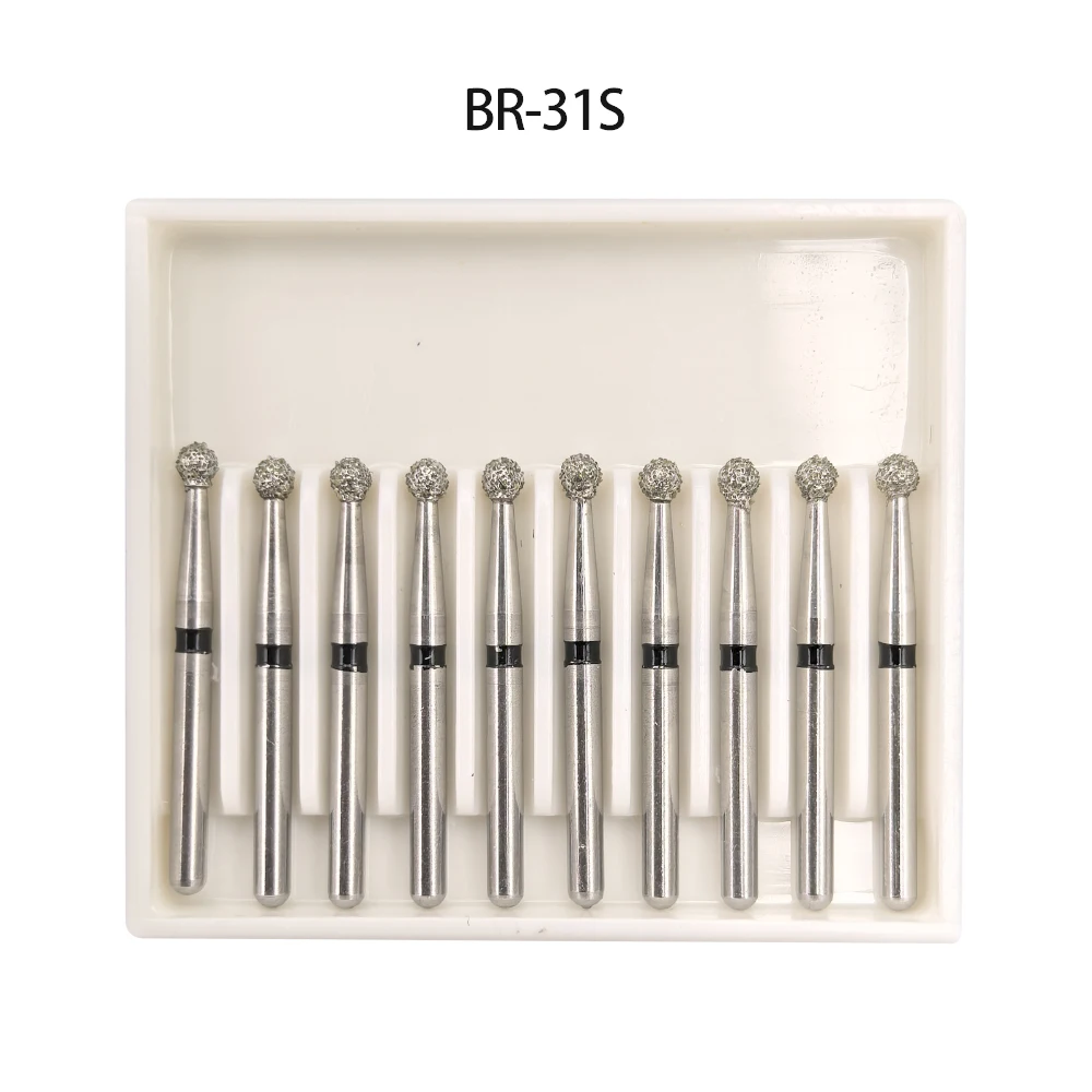 

2pack BR-31S Dental Diamond Burs Drill Ball Round Type 25mm FG 1.6mm For High Speed Handpiece 450000r/Min 10pcs/Pack