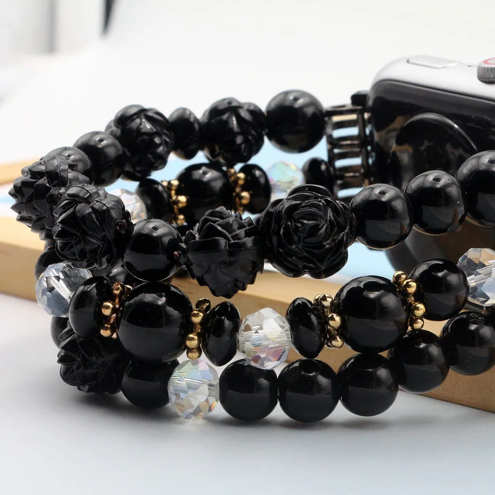 New 49mm Beaded Bracelet for Apple Watch Band 40mm 38mm 41mm Series 9/8/7/SE/6/5/4/3 Women Dressy Wristband Handmade Stretchy