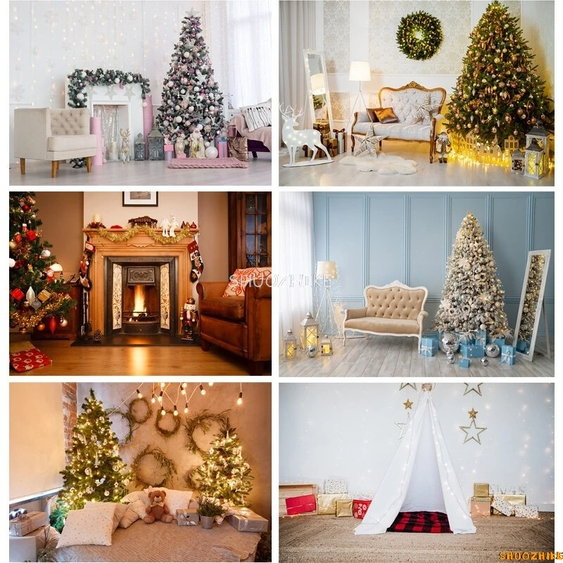 

SHUOZHIKE Christmas Photography Background Christmas Tree Fireplace Portrait Backdrops For Photo Studio Props DYH-47