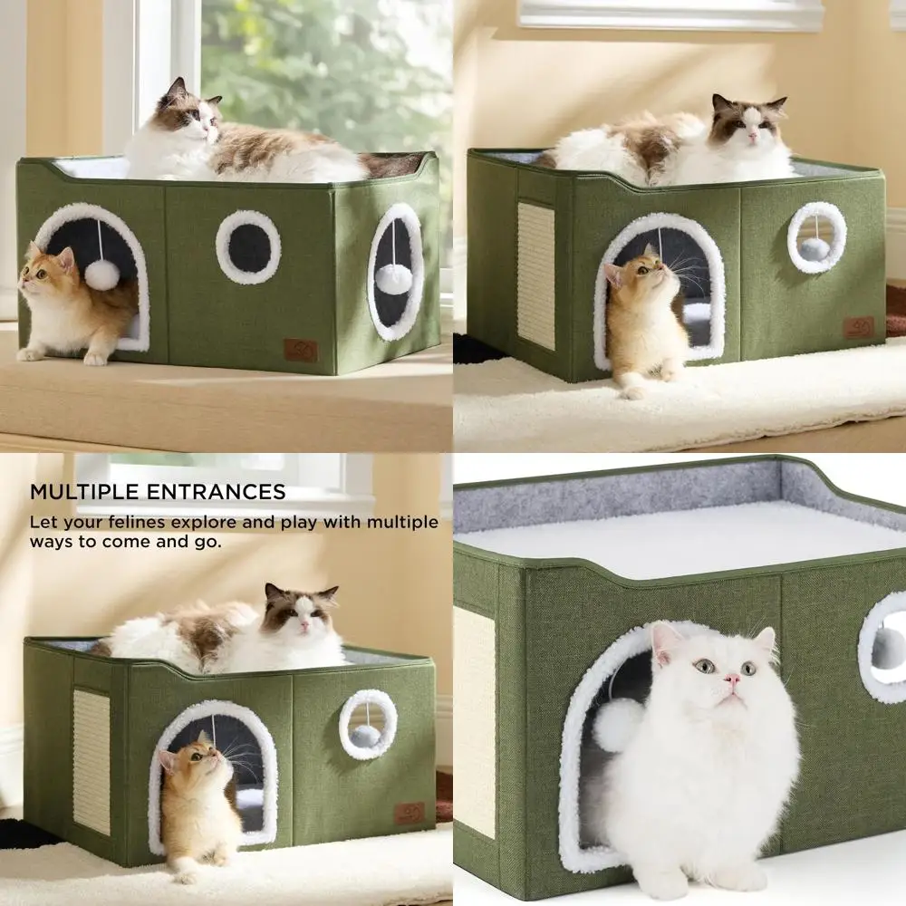 

Просторный складной домик-куб для кошек с подвесным шариком и подставкой для когтей для нескольких домашних кошек, 23,6x16,9x13 дюймов