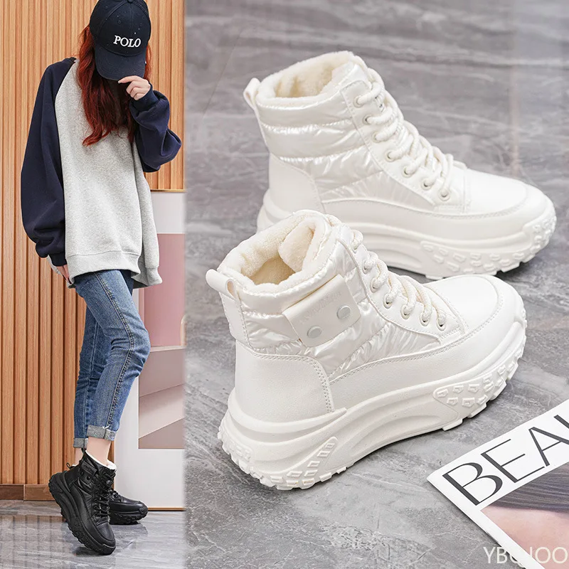 

2025 Winter New Fashionable Thick Soled Height Increasing Plush Thick Women's Boots Plush Warm Flat Short Boots for Women
