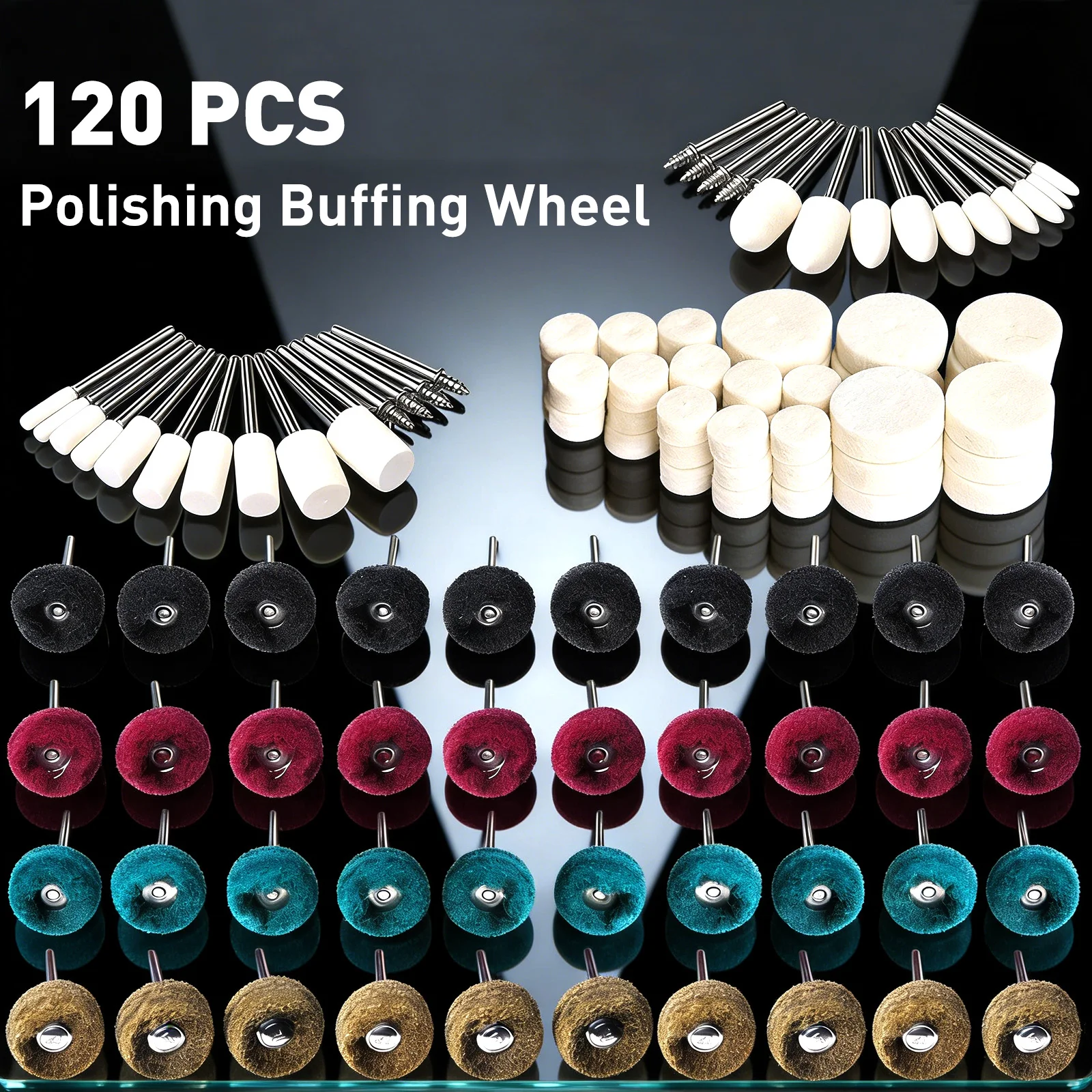

120 PCS Polishing Kit for Dremel, Abrasive Buffing Wheels for Rotary Tool Accessories with 1/8 Inch Shank, Polishing Bits