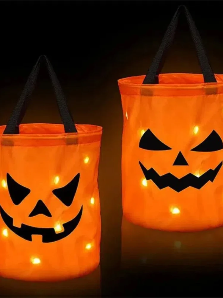 10/5/3/1 шт. Led Licht Halloween Truc Of Traktatie Emmer Pompoen Snoepzakjes Inklapbare Halloween Mand Voor Thanksgiving Party