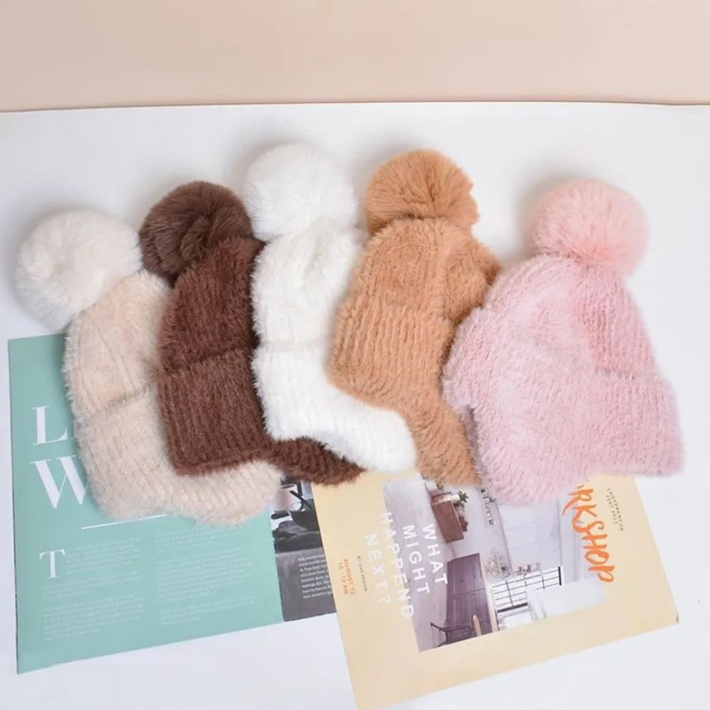 Miękka, gruba czapka z dzianiny, utrzymująca ciepło, jednokolorowa czapka z nausznikami, jesienno-zimowa czapka damska.