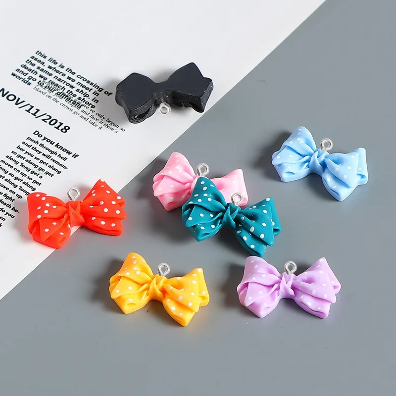 10Pcs Cute Bow Resin Charms Multicolor Small Pendants Woman Handmade Earrings Necklace Clothing Keychain Jewelry Craft Supplies