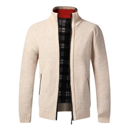 Autumn Zip Up Cardigan Men Thicken Stand Collar Zipper Sweater Coats Cotton Knitted Jacquard Men's Solid Sweater Thick Warm Coat