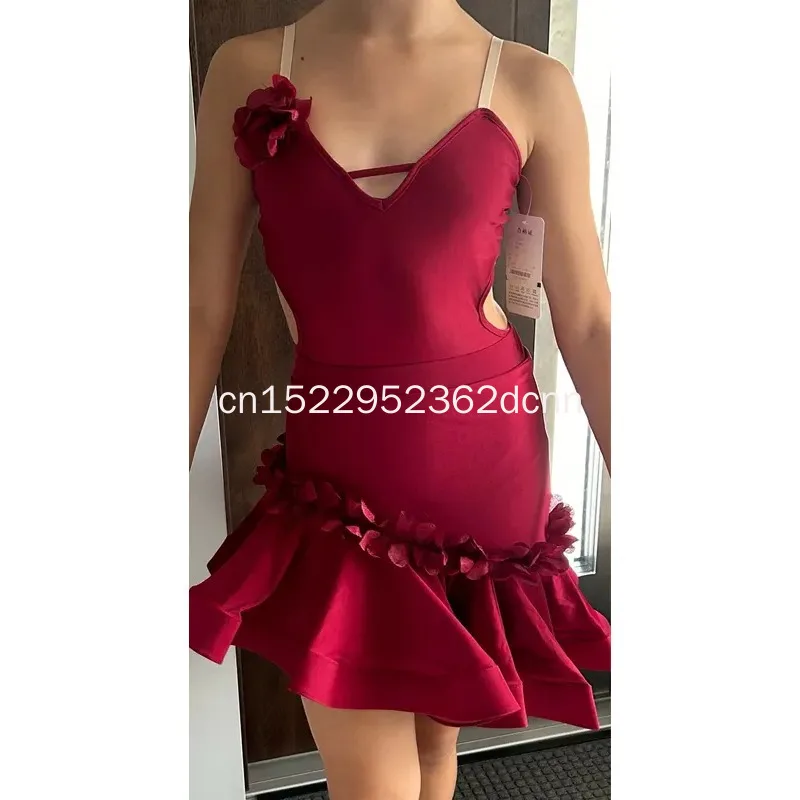 

Элитный костюм для латиноамериканских танцев для девочек: модный комбинезон-платье для тренировок и выступлений, детская танцевальная одежда