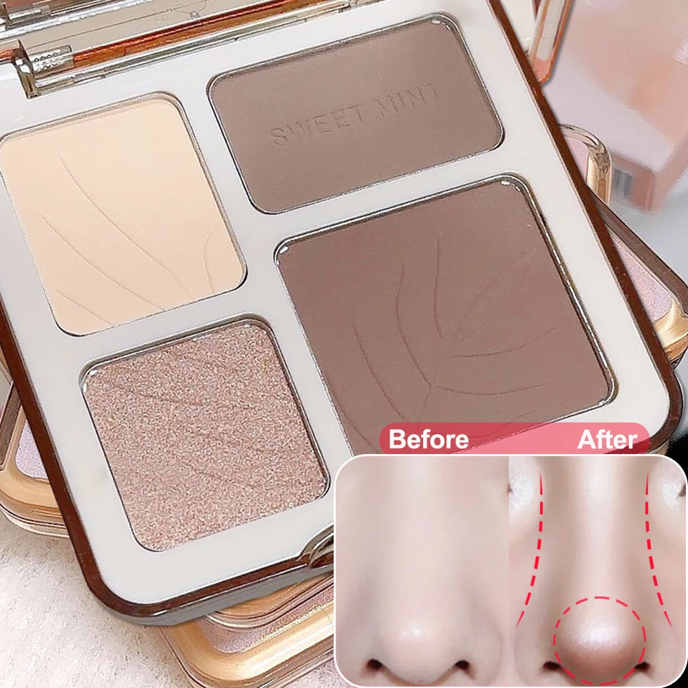 4 farben Highlighter Bronzer Palette Wasserdicht Gesicht Aufhellung Schattierung Pflege Pulver Natürliche Lidschatten Nase Kontur Kosmetik