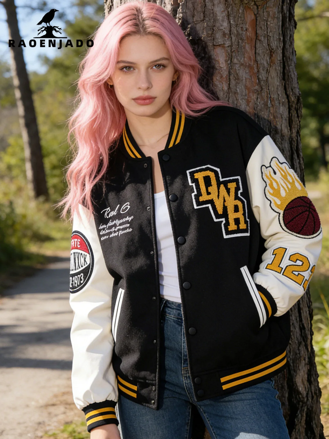 Damen College-Jacke mit Kunstleder-Ärmeln Vintage Baseball-Uniform Bomberjacke Wärmende Oberbekleidung Frühling & Herbst Streetwear Patchwork