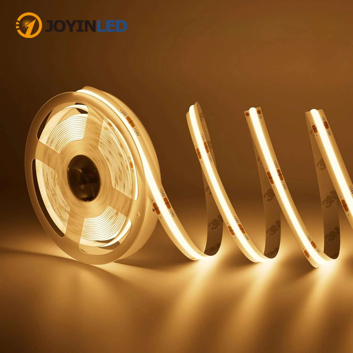 JOYINLED 24V DC CCT COB LED Strip Light 2700K to 6500K Color-Changing LED Tape Linear Double Color RA90 8/10mm Width for Cabinet