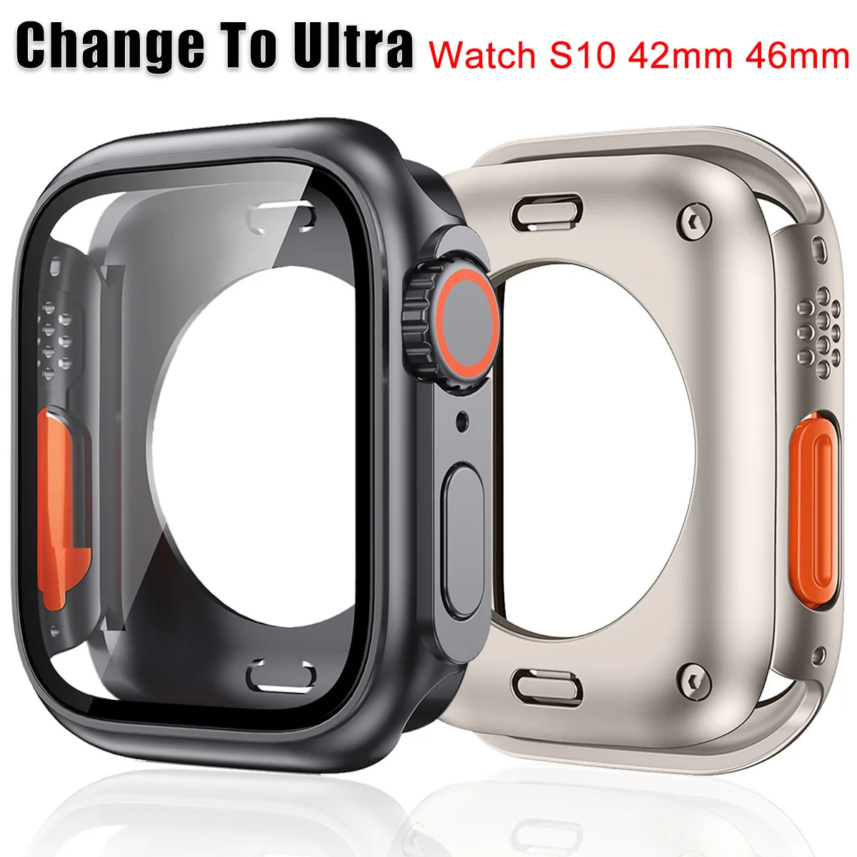 Change To Ultra Hülle für Apple Watch 46 mm 45 44 40 41 42 mm Hart-PC-Front-Heckstoßstange iWatch 10 987 SE 654 Displayschutzfolie