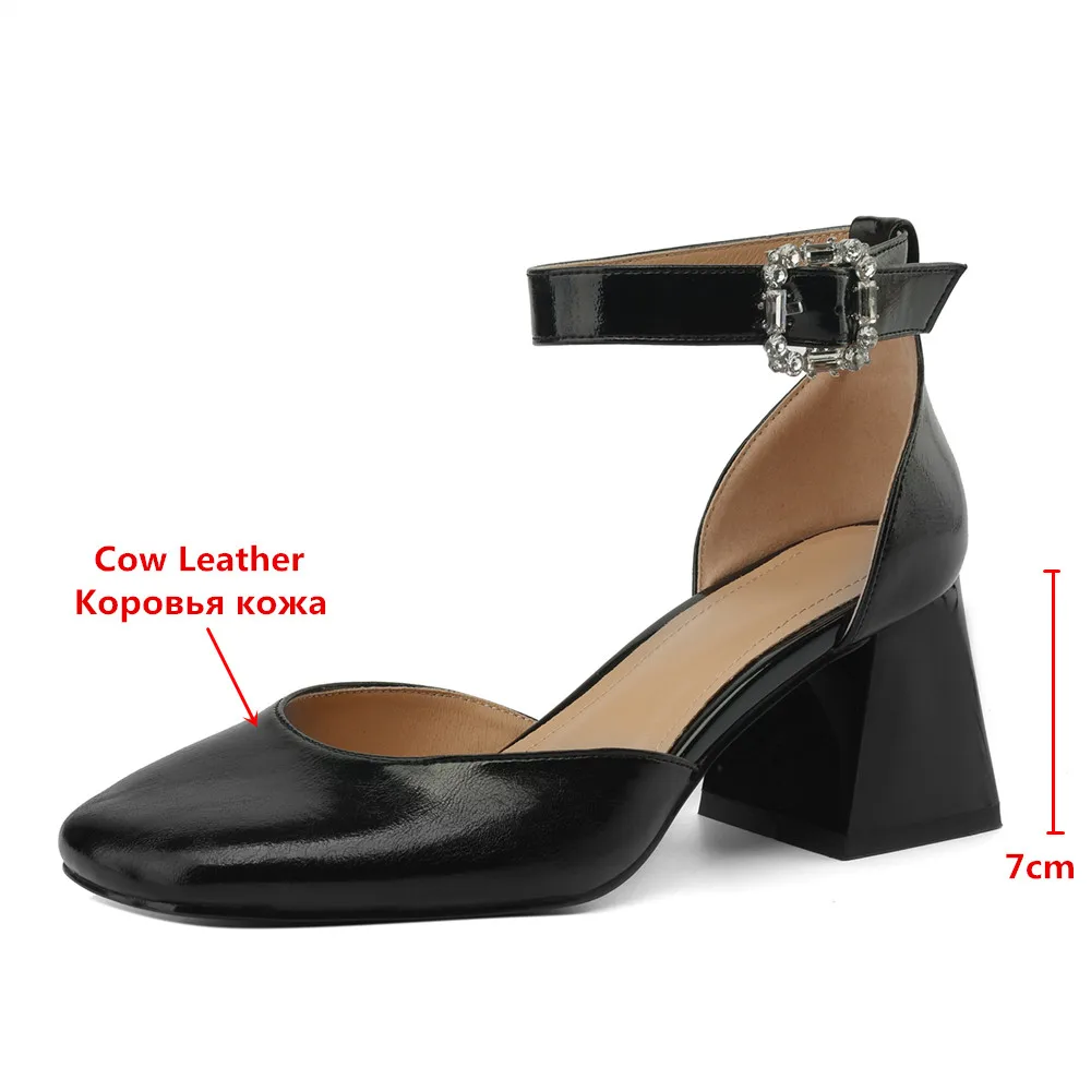 MILI-MIYA New Arrival Mary Janes Shoes Women Full Genuine Leather Pumps Thick Heels Ankle Wrap Crystal Buckle Strap Handmade