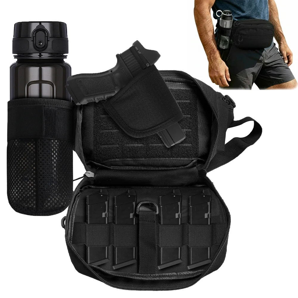 Tactical Gun Waist Bag Pistol Bag Chest Bag Fanny Pack Magazine Pouch with Concealed Carry Pistol Holster EDC Pouch for Hunting