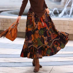 TIYIHAILEY Long Maxi A-line Elastic Waist Women Autumn Spring M-XL Oil Painting Skirts 100% Cotton Summer Big Hem Skirts Ladies