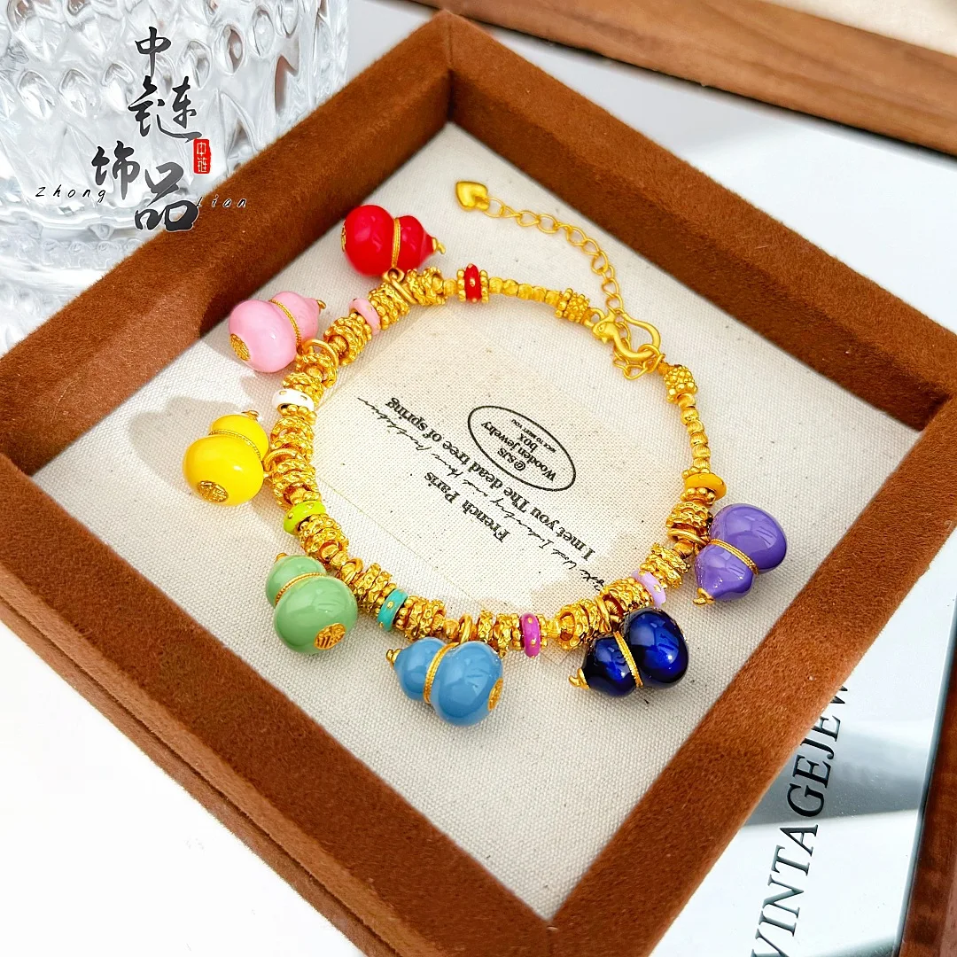 Enamel seven treasures gourd cat eye coil bracelet new Chinese style 9999gold