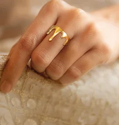 Dripping Drop Ring for Women,18K Gold Plated Stainless Steel Statement Band Unique Gift