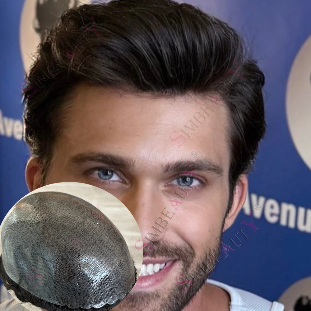

Super Durable Microskin Thin Skin Brown Black Grey 1B40 1B65 Men Toupee Human Hair Capillary Prosthes Hairpiece Natural Hairline