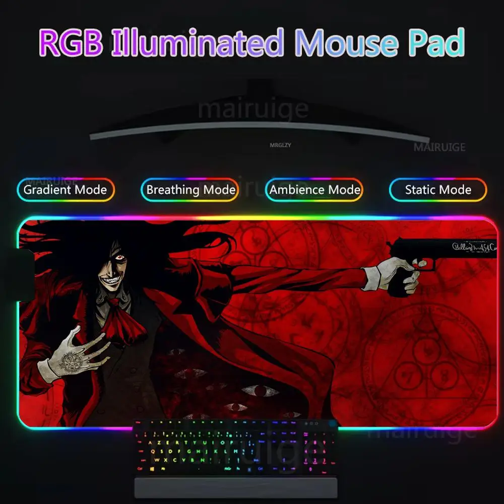 Anime Hellsing Alucard Mouse Pad Gamer Rgb Desk Mat Back Light Led Mousepad Setup accessori da gioco Deskmat Big Mousepad