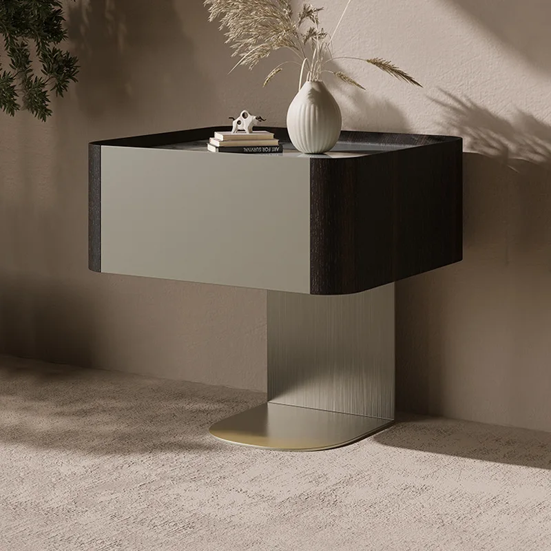 طاولة بجانب السرير فاخرة خفيفة، بلاطة صخرية، شقة صغيرة، غرفة نوم، سرير ممتاز #3