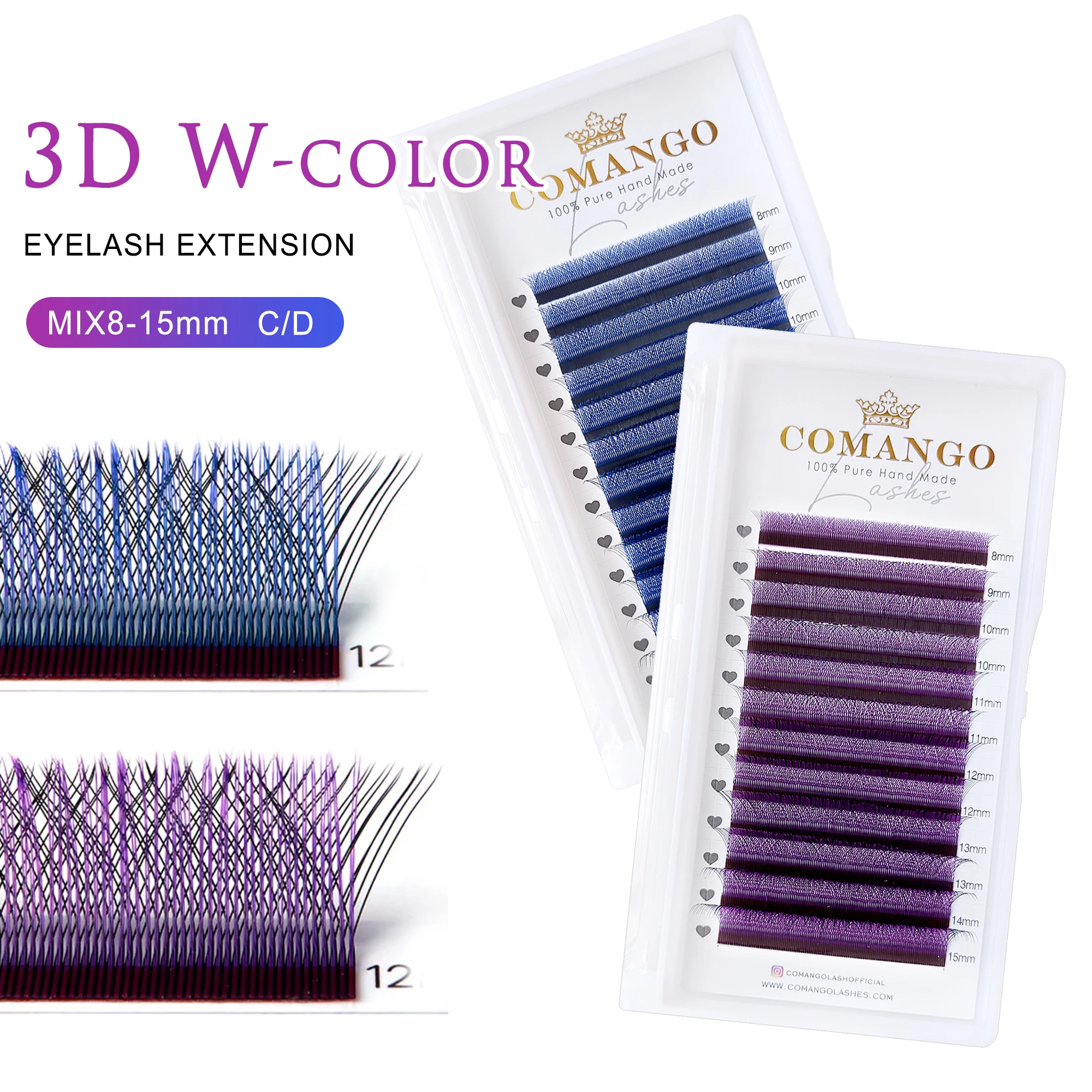 W Shaped 3D Brown Blue Purple Auto Blooming Mix Colored Premade Fans Soft Light Fluffy Individual Makeup Volume Lash Extension