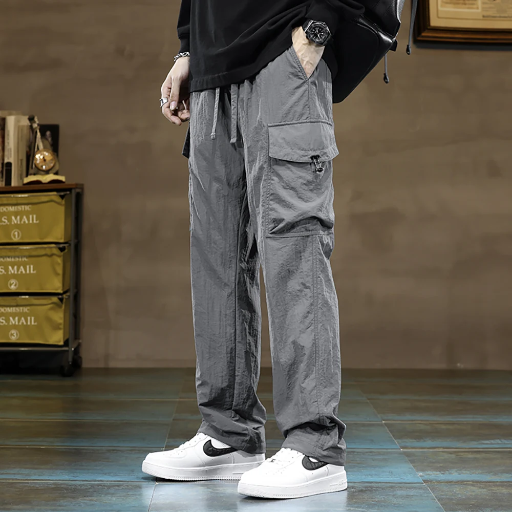 

Модные свободные прямые брюки, новые мужские брюки для походов на открытом воздухе, мужские повседневные удобные брюки на шнурке