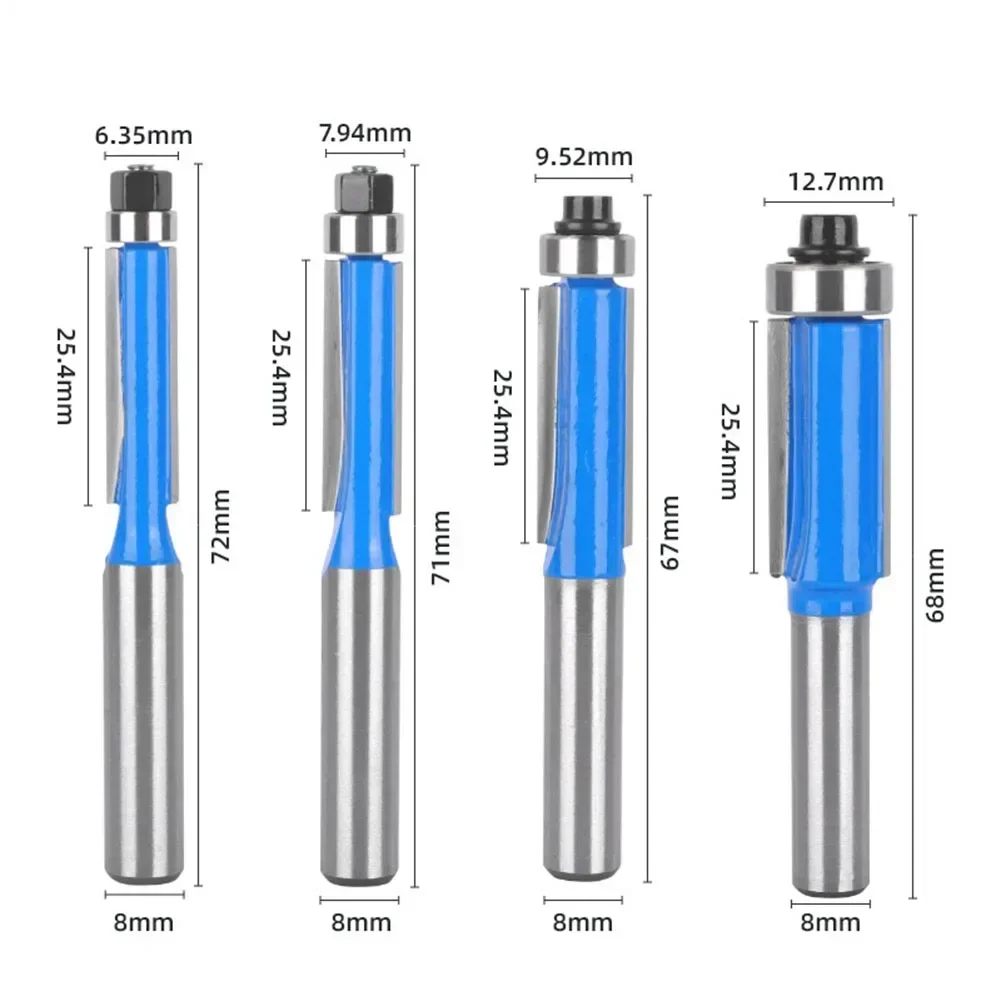 1/4pcs Flush Trim Router Bit Woodworking Tools 8mm Shank Straight End Mill With Bearing For Woodworking Milling Cutter