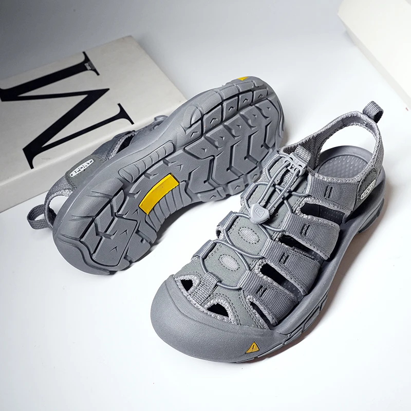 

Мужские кожаные сандалии широкого кроя, дышащие, летние, пляжные, нескользящие, водонепроницаемые, больших размеров, трансграничные, повседневные, без застежек