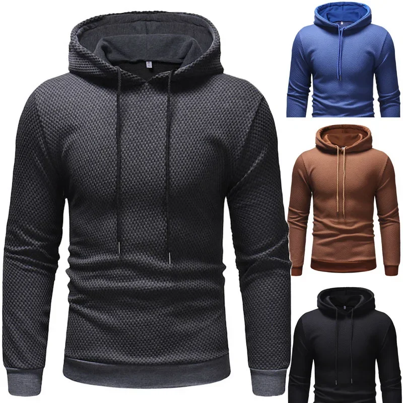 2023 Men's Spring and Autumn New Fashion Rope Hooded Small Plaid Featured Sweater