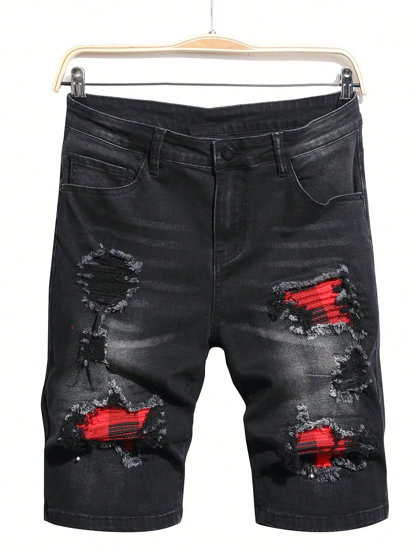 Summer Stretchy Washed Men Denim Shorts Casual Fashion Streetwear Ripped Hole Patchwork Distressed Male Straight Jeans Shorts