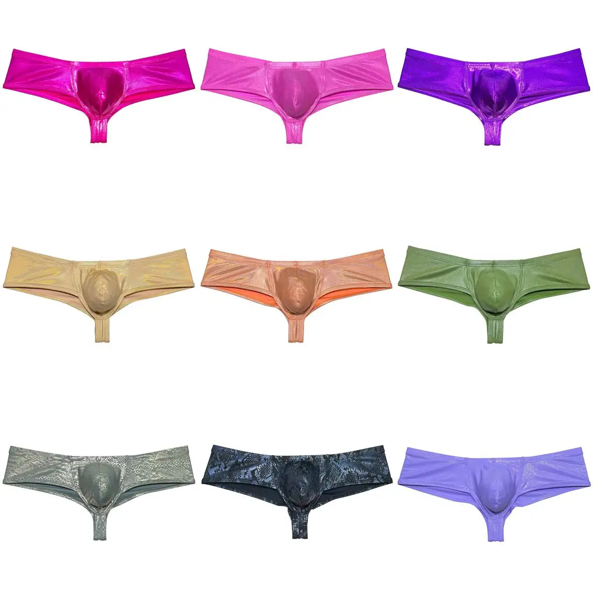 Men's Bikini Briefs Wet-Look Solid Low Rise Underwear Stretchy Micro Trunks Quick Dry Swimwear Swim Thong Hipster Lingerie Beach