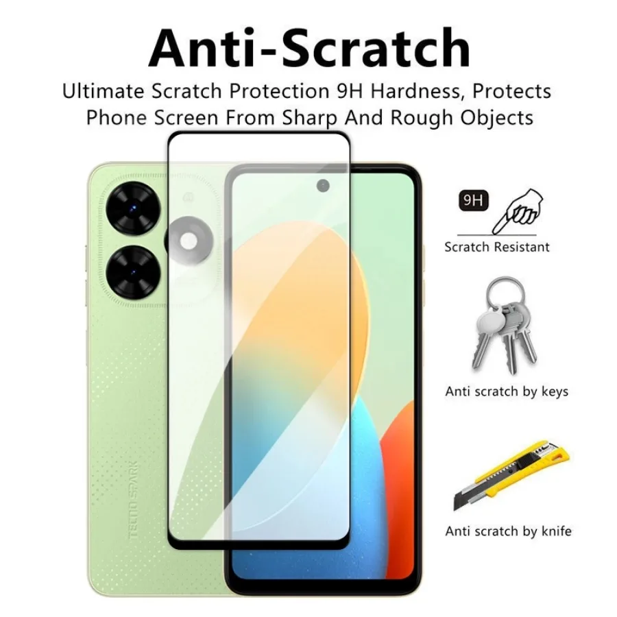 4 en 1 para Tecno Spark Go 2024 vidrio para Tecno Spark Go 2024 vidrio templado 2.5D Protector de pantalla de cubierta completa Spark Go 2024 película