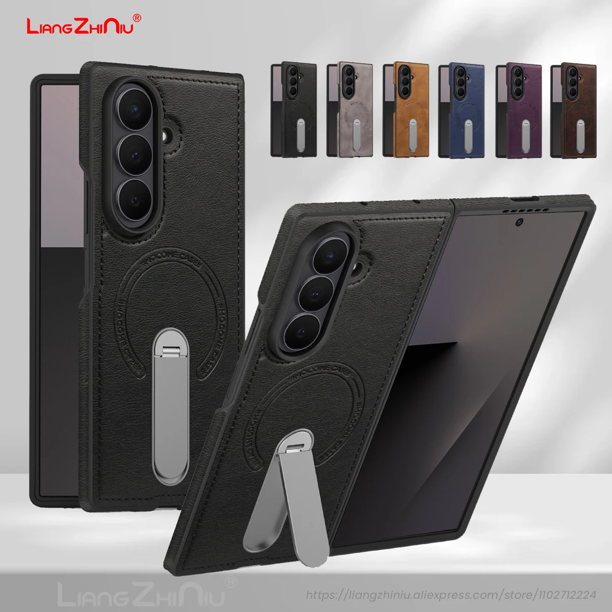 

Складной кожаный чехол для телефона Samsung Galaxy Z Fold 7, вращающаяся на 360 градусов подставка, магнитный кожаный чехол с зарядкой Magsafe