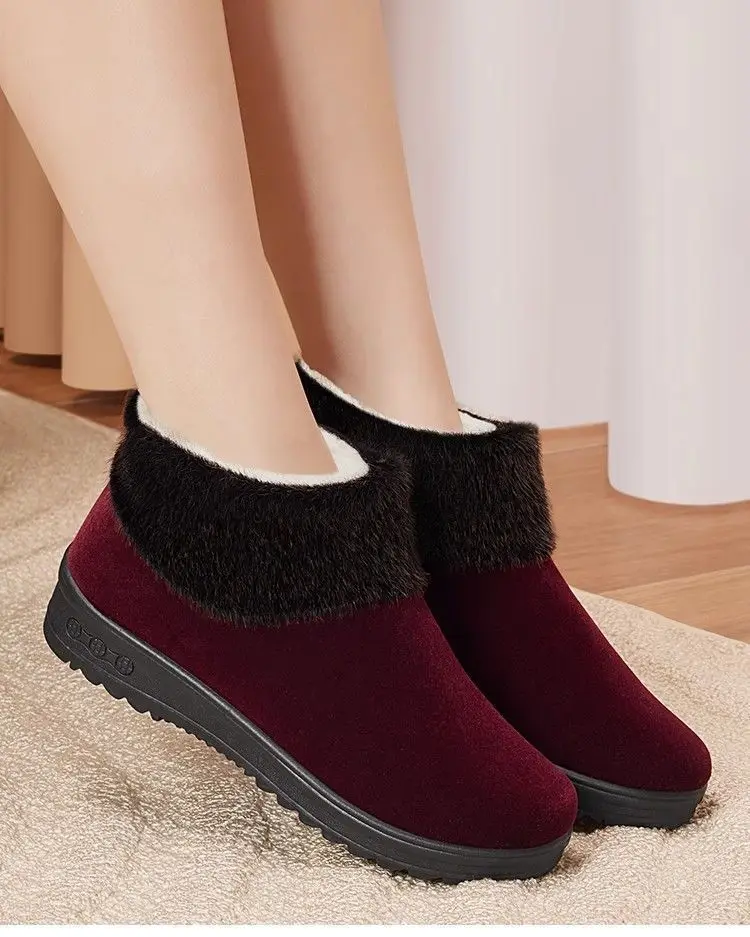 Damen-Fleece-gefütterte Winter-Stiefeletten, zum Hineinschlüpfen, mit rutschfester Sohle, warm, bequem, lässige Winterschuhe. – Detail 2
