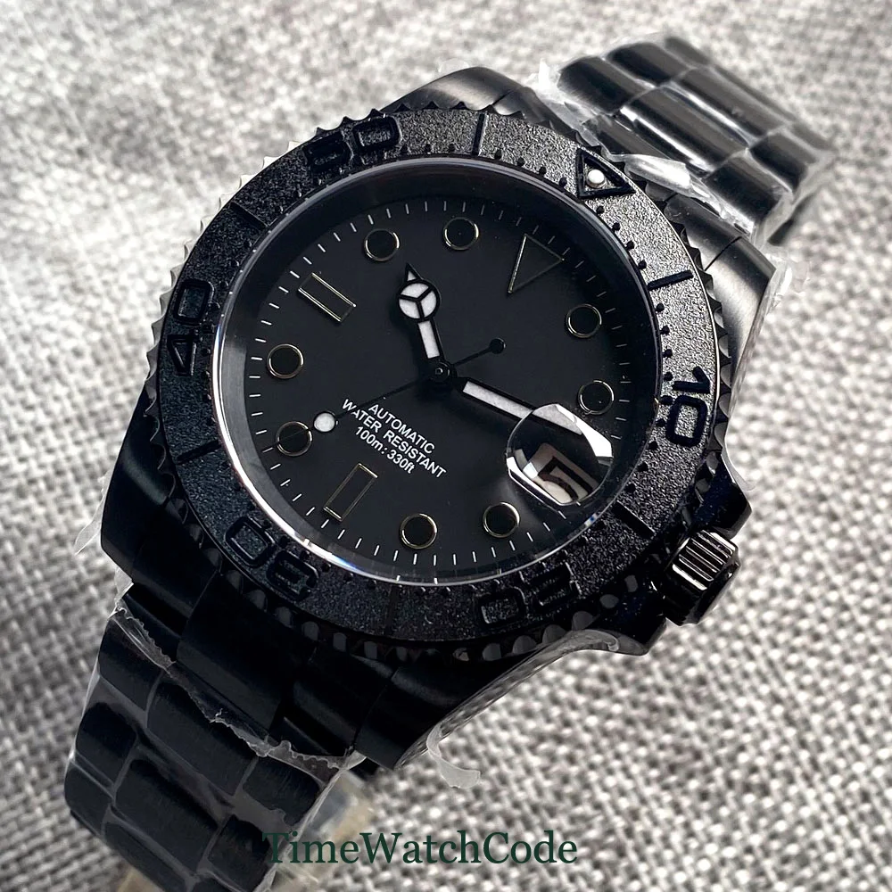 

40mm Mechanical Automatic Mens Watch NH35A PT5000 Miyota8215 Movement Black Dial Sapphire Glass Date PVD Coating 316L Bracelet